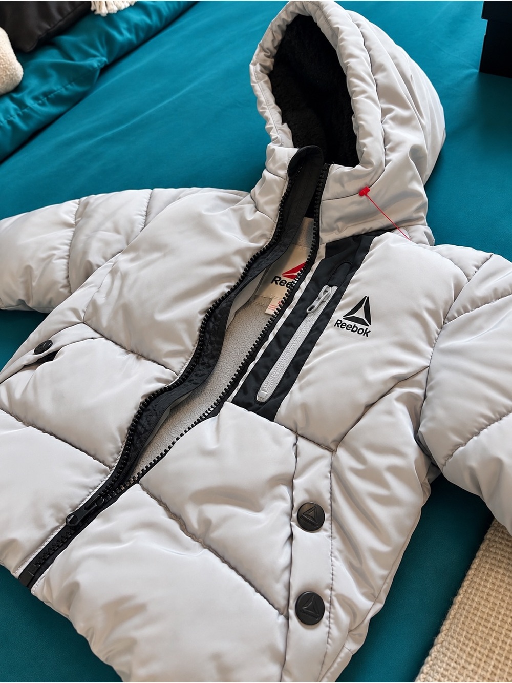 Reebok Light Gray Kids Hooded Puffer Jacket